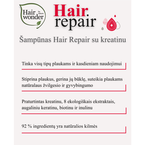 HAIRWONDER Šampūnas visų tipų plaukams kasdieniam naudojimui Hair Repair,  300 ml