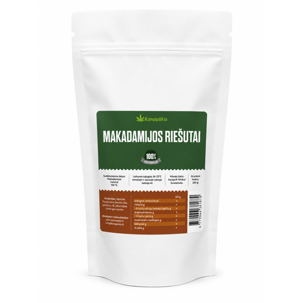 KANAPŪKIS Makadamijos riešutai 1 kg. KANAPŪKIS Makadamijos riešutai 1 kg.