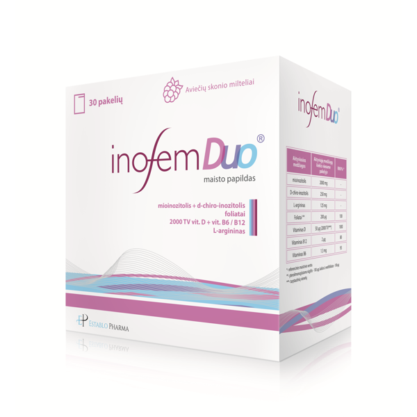 INOFEM DUO, aviečių skonio milteliai, 30 pakelių. INOFEM DUO, aviečių skonio milteliai, 30 pakelių.