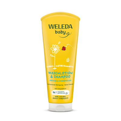 WELEDA CALENDULA BABY, šampūnas ir kūno prausiklis, vaikiškas, su medetkomis, 200 ml paveikslėlis