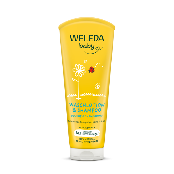 WELEDA CALENDULA BABY, šampūnas ir kūno prausiklis, vaikiškas, su medetkomis, 200 ml paveikslėlis WELEDA CALENDULA BABY, šampūnas ir kūno prausiklis, vaikiškas, su medetkomis, 200 ml paveikslėlis