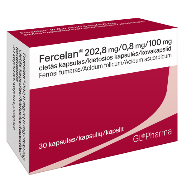 FERCELAN, 202,8 mg/0,8 mg/100 mg, kietosios kapsulės, N30 paveikslėlis FERCELAN, 202,8 mg/0,8 mg/100 mg, kietosios kapsulės, N30 paveikslėlis