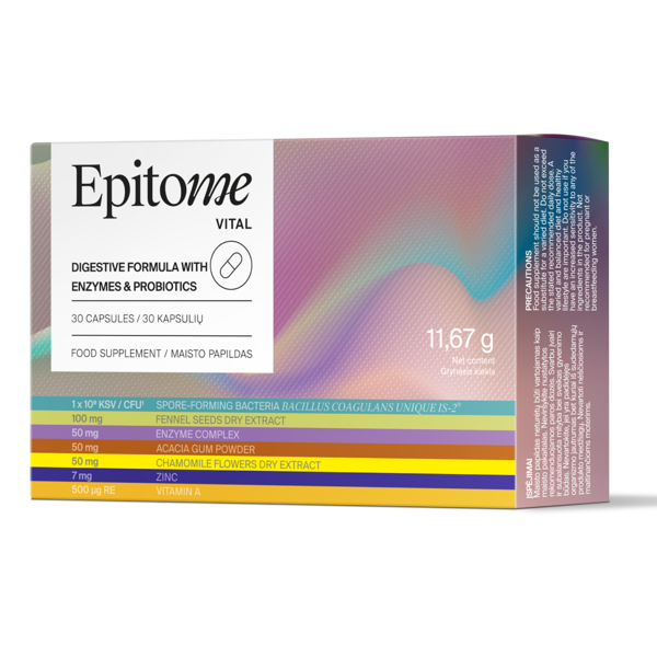 EPITOME Vital Digestive Formula with enzymes & probiotics, 30 kapsulių paveikslėlis