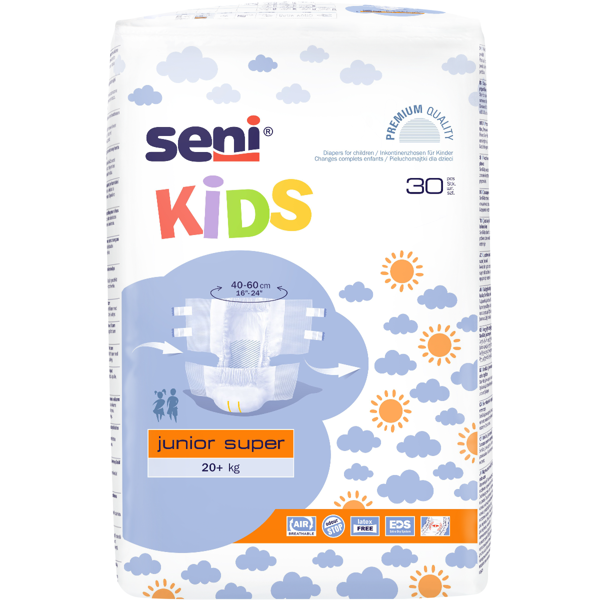 SENI KIDS JUNIOR SUPER, 40-60 cm, 20+ kg, 30 vnt. paveikslėlis SENI KIDS JUNIOR SUPER, 40-60 cm, 20+ kg, 30 vnt. paveikslėlis