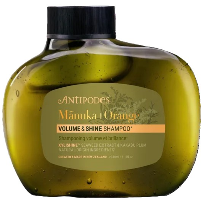 ANTIPODES, Apimties ir blizgesio suteikiantis šampūnas MANUKA + ORANGE, 340 ml