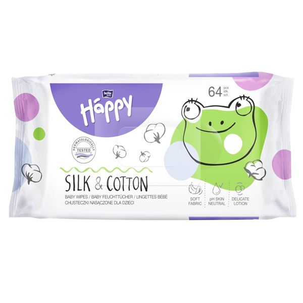 BELLA HAPPY SILK&COTTON, drėgnos servetėlės vaikams, 64 vnt. paveikslėlis