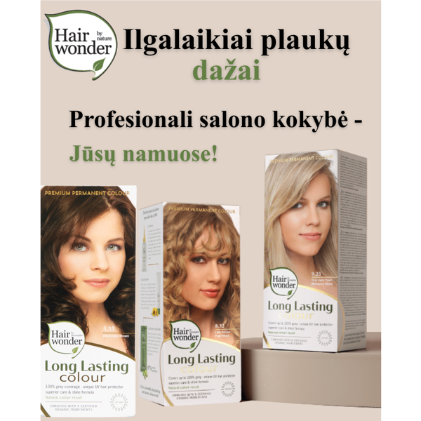 HAIRWONDER Ilgalaikiai plaukų dažai su 9 ekologiškais ekstraktais, 9.25, 100 ml HAIRWONDER Ilgalaikiai plaukų dažai su 9 ekologiškais ekstraktais, 9.25, 100 ml