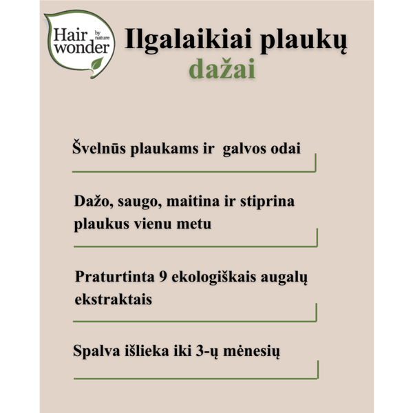 HAIRWONDER Ilgalaikiai plaukų dažai su 9 ekologiškais augaliniais ekstraktais, 8.32, 100 ml HAIRWONDER Ilgalaikiai plaukų dažai su 9 ekologiškais augaliniais ekstraktais, 8.32, 100 ml