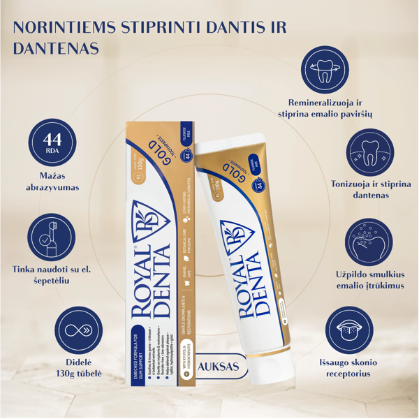 ROYAL DENTA GOLD, dantų pasta, 130 g paveikslėlis ROYAL DENTA GOLD, dantų pasta, 130 g paveikslėlis