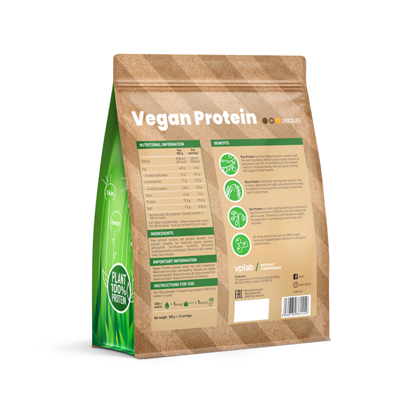 VPLAB, Vegan Protein Chocolate, 500g paveikslėlis