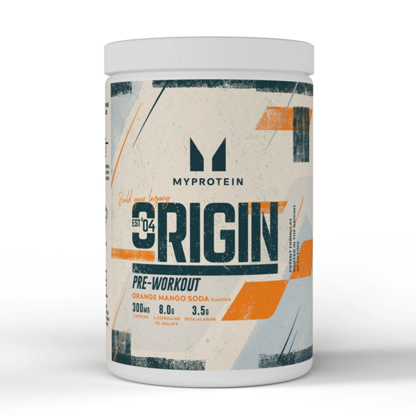 Myprotein Origin Pre Workout, prieštreniruotinis stimuliantas, 600g Mangų- Apelsinų skonio