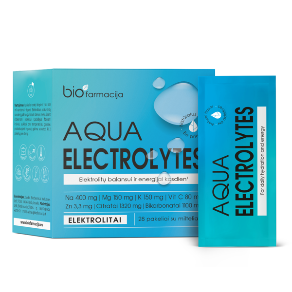 AQUA ELECTROLYTES, 28 paketėliai geriamajam tirpalui paveikslėlis AQUA ELECTROLYTES, 28 paketėliai geriamajam tirpalui paveikslėlis