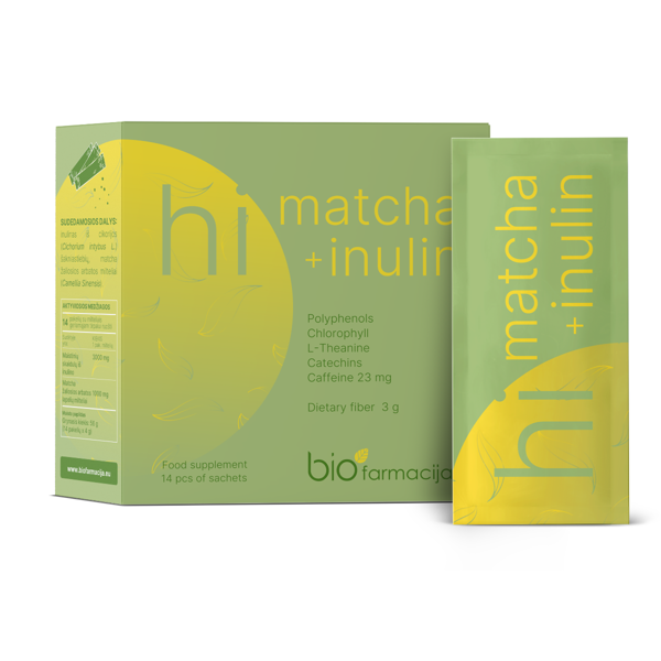 HI MATCHA + INULIN, 14 paketėlių geriamajam tirpalui paveikslėlis HI MATCHA + INULIN, 14 paketėlių geriamajam tirpalui paveikslėlis