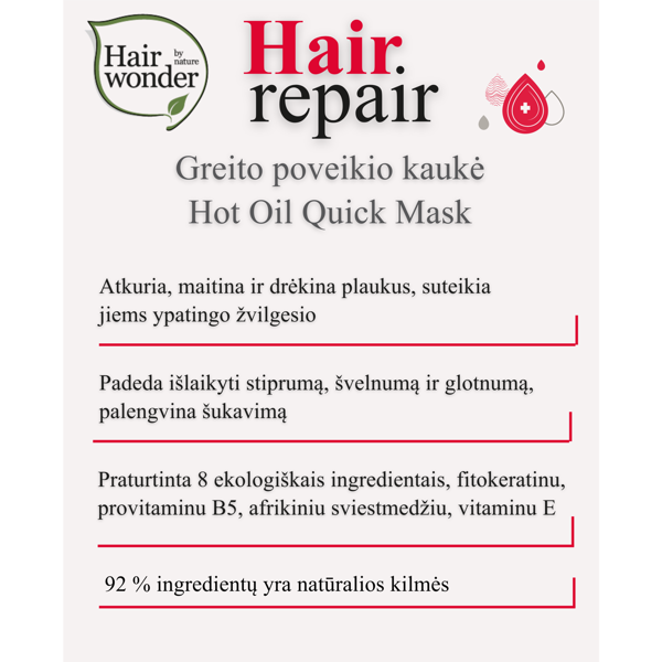 HAIRWONDER Greito poveikio kaukė Hair Repair Hot Oil Quick Mask, 100 ml HAIRWONDER Greito poveikio kaukė Hair Repair Hot Oil Quick Mask, 100 ml