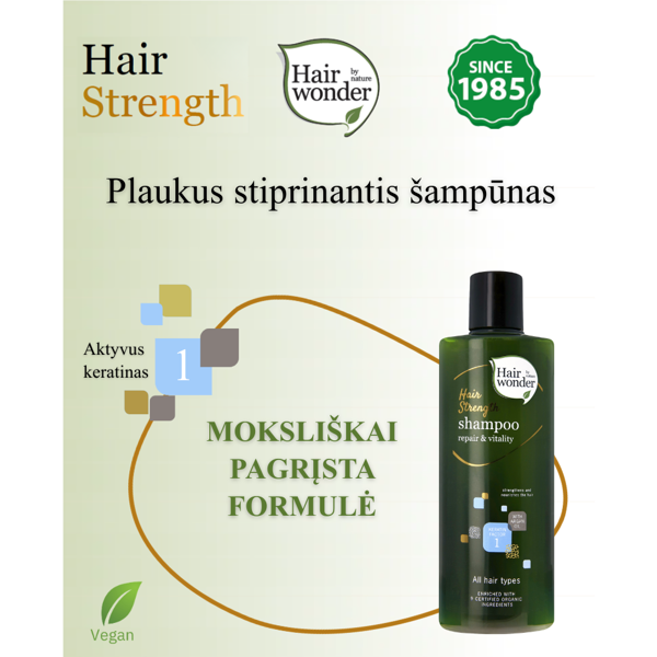 HAIRWONDER plaukus sustiprinantis šampūnas „Hair Strength“ , 200 ml HAIRWONDER plaukus sustiprinantis šampūnas „Hair Strength“ , 200 ml