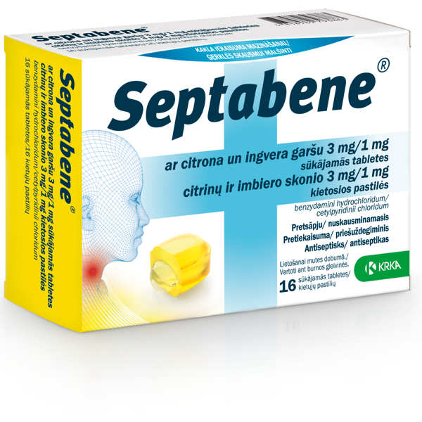 SEPTABENE, citrinų ir imbiero skonio, 3mg/1mg, kietosios pastilės, N16  paveikslėlis