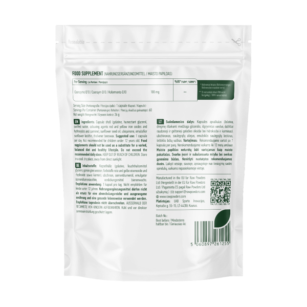RAW POWDERS KOFERMENTAS Q10M 100 mg., 60 kapsulių paveikslėlis RAW POWDERS KOFERMENTAS Q10M 100 mg., 60 kapsulių paveikslėlis