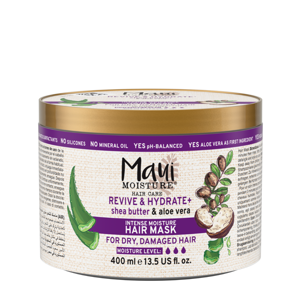 MAUI MOISTURE, atgaivinamoji ir drėkinamoji plaukų kaukė su taukmedžių sviestu, 400ml paveikslėlis MAUI MOISTURE, atgaivinamoji ir drėkinamoji plaukų kaukė su taukmedžių sviestu, 400ml paveikslėlis