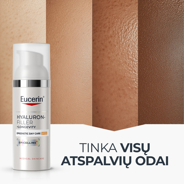 EUCERIN HYALURON-FILLER + LONGEVITY EPIGENETIC, dieninis veido kremas, SPF 30, su Epicelline ir hialurono rūgštimi, 50 ml paveikslėlis EUCERIN HYALURON-FILLER + LONGEVITY EPIGENETIC, dieninis veido kremas, SPF 30, su Epicelline ir hialurono rūgštimi, 50 ml paveikslėlis