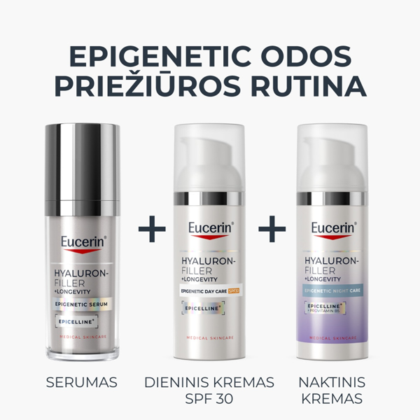 EUCERIN HYALURON-FILLER + LONGEVITY EPIGENETIC, dieninis veido kremas, SPF 30, su Epicelline ir hialurono rūgštimi, 50 ml paveikslėlis EUCERIN HYALURON-FILLER + LONGEVITY EPIGENETIC, dieninis veido kremas, SPF 30, su Epicelline ir hialurono rūgštimi, 50 ml paveikslėlis
