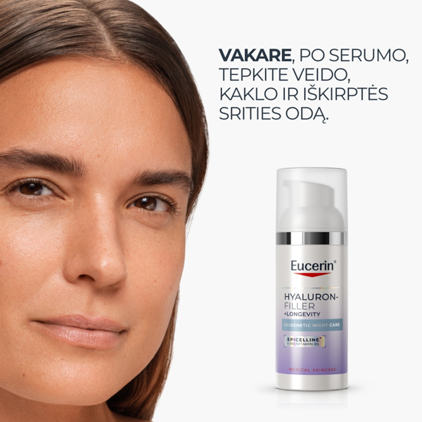 EUCERIN HYALURON-FILLER + LONGEVITY EPIGENETIC, naktinis veido kremas su Epicelline® ir hialurono rūgštimi, 50 ml paveikslėlis EUCERIN HYALURON-FILLER + LONGEVITY EPIGENETIC, naktinis veido kremas su Epicelline® ir hialurono rūgštimi, 50 ml paveikslėlis