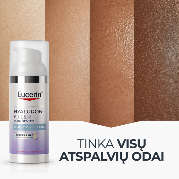 EUCERIN HYALURON-FILLER + LONGEVITY EPIGENETIC, naktinis veido kremas su Epicelline® ir hialurono rūgštimi, 50 ml paveikslėlis EUCERIN HYALURON-FILLER + LONGEVITY EPIGENETIC, naktinis veido kremas su Epicelline® ir hialurono rūgštimi, 50 ml paveikslėlis