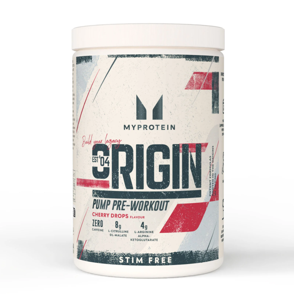 Myprotein Origin Pre Workout, stimuliantas be kofeino, 600g Vyšnių skonio