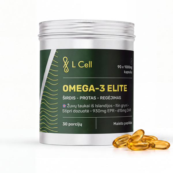 L Cell Omega 3 Elite Žuvų taukai L Cell „Omega 3 Elite“ žuvų taukai (1000mg kapsulės, 90 vnt)