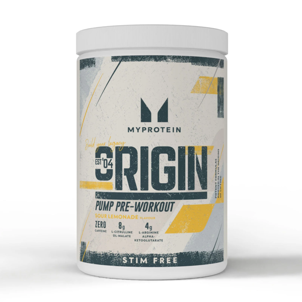 Myprotein Origin Pre Workout, stimuliantas be kofeino, 750g Rūgštaus limonado skonio Myprotein Origin Pre Workout, stimuliantas be kofeino, 750g Rūgštaus limonado skonio