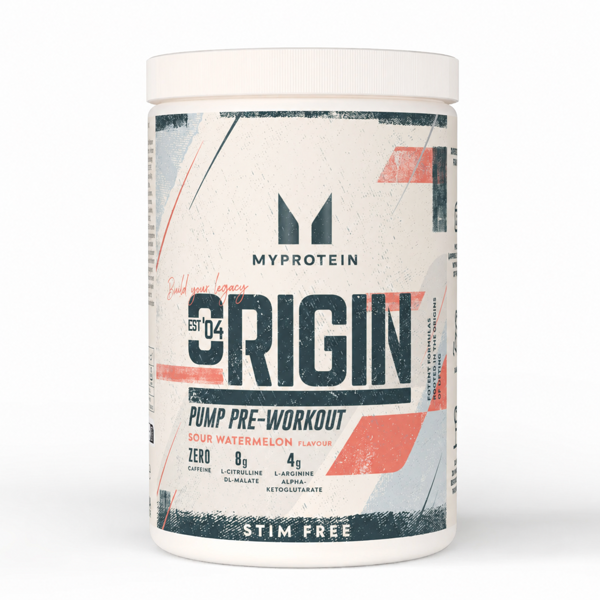Myprotein Origin Pre Workout, stimuliantas be kofeino, 600g Rūgštaus arbūzo skonio Myprotein Origin Pre Workout, stimuliantas be kofeino, 600g Rūgštaus arbūzo skonio