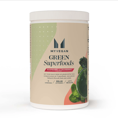Myprotein Myvegan Green, žaliasis supermaistas, 350g Aviečių ir spanguolių skonio
