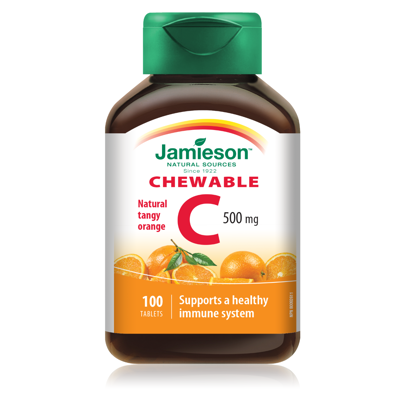 JAMIESON VITAMINAS C APELSINŲ SKONIO, 500 mg, 100 kramtomųjų tablečių paveikslėlis