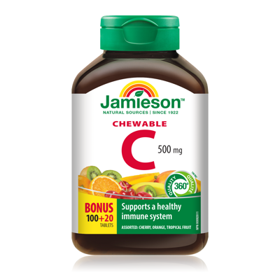 JAMIESON VITAMINAS C MIX, 500 mg, 120  kramtomųjų tablečių paveikslėlis