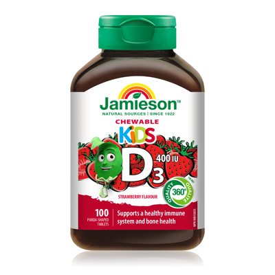 JAMIESON VITAMINAS D3, vaikams, 400 TV (10µg), 100 kramtomųjų tablečių paveikslėlis
