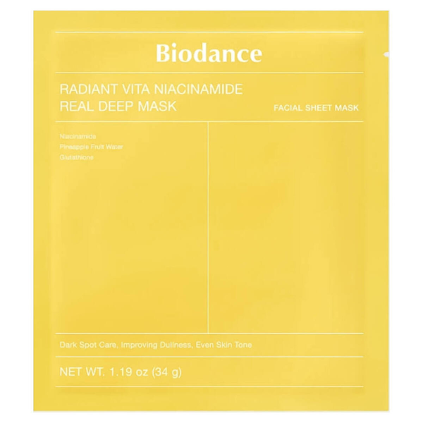 BIODANCE, RADIANT VITA NIACINAMIDE REAL DEEP MASK, lakštinė veido kaukė, 34g paveikslėlis BIODANCE, RADIANT VITA NIACINAMIDE REAL DEEP MASK, lakštinė veido kaukė, 34g paveikslėlis