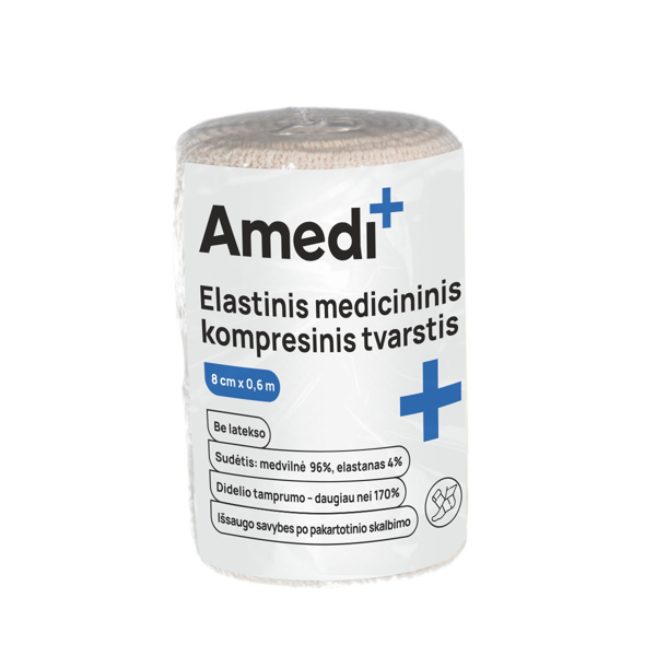 AMEDIPLUS, elastinis tvarstis, 8cmx0,6m paveikslėlis AMEDIPLUS, elastinis tvarstis, 8cmx0,6m paveikslėlis