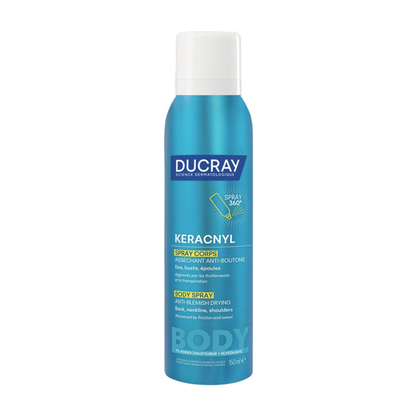 DUCRAY KERACNYL džiovinantis kūno purškiklis į aknę linkusiai odai, 150ml paveikslėlis DUCRAY KERACNYL džiovinantis kūno purškiklis į aknę linkusiai odai, 150ml paveikslėlis