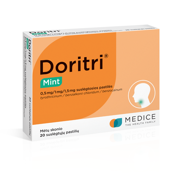 Doritri Mint, 0,5mg/1mg/1,5 mg suslėgtosios pastilės N20 paveikslėlis
