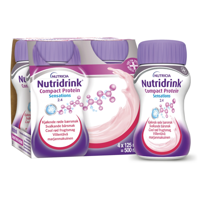 NUTRICIA NUTRIDRINK COMPACT PROTEIN SENSATIONS, vėsinančių raudonųjų vaisių skonio, 4 x 125 ml paveikslėlis