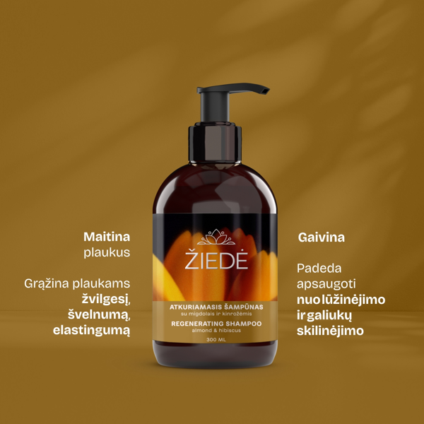 ŽIEDĖ, šampūnas atkuriamasis su migdolais ir kinrožėmis 300ml paveikslėlis ŽIEDĖ, šampūnas atkuriamasis su migdolais ir kinrožėmis 300ml paveikslėlis