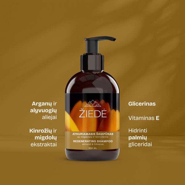 ŽIEDĖ, šampūnas atkuriamasis su migdolais ir kinrožėmis 300ml paveikslėlis ŽIEDĖ, šampūnas atkuriamasis su migdolais ir kinrožėmis 300ml paveikslėlis