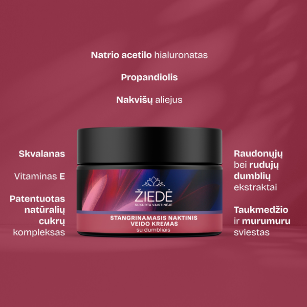 ŽIEDĖ, stangrinamasis naktinis veido kremas su dumbliais, 50 ml paveikslėlis ŽIEDĖ, stangrinamasis naktinis veido kremas su dumbliais, 50 ml paveikslėlis