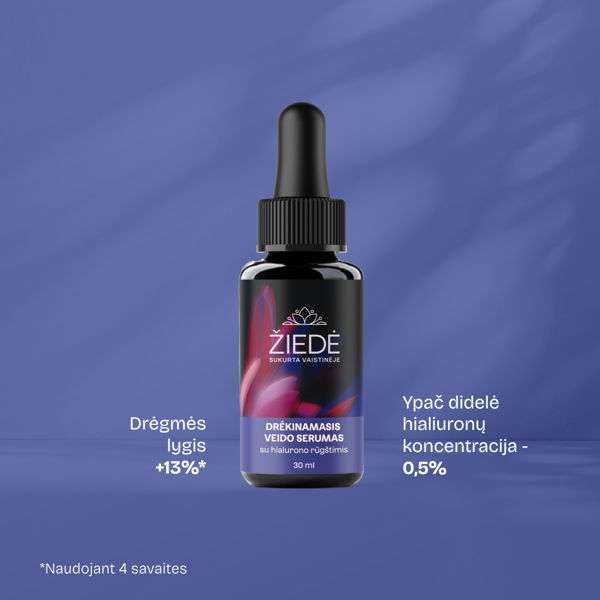 ŽIEDĖ, Drėkinamasis veido serumas su hialurono rūgštimis, 30 ml paveikslėlis ŽIEDĖ, Drėkinamasis veido serumas su hialurono rūgštimis, 30 ml paveikslėlis