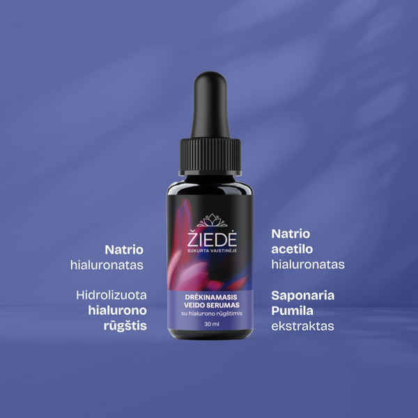 ŽIEDĖ, Drėkinamasis veido serumas su hialurono rūgštimis, 30 ml paveikslėlis ŽIEDĖ, Drėkinamasis veido serumas su hialurono rūgštimis, 30 ml paveikslėlis