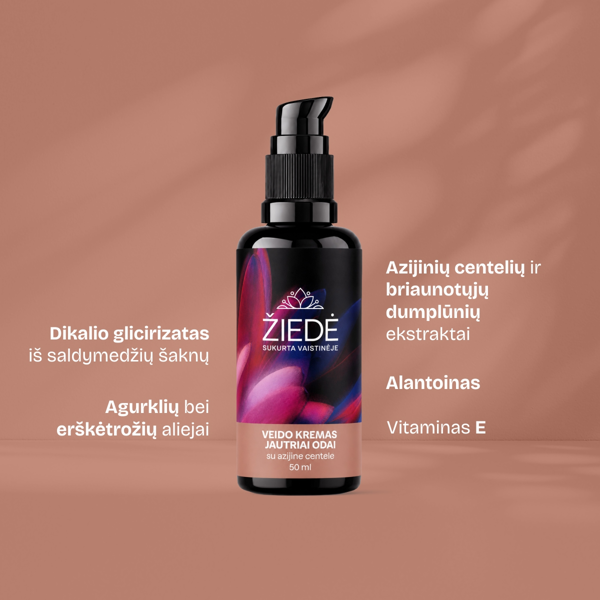 ŽIEDĖ, veido kremas jautriai odai su azijine centele, 50 ml paveikslėlis ŽIEDĖ, veido kremas jautriai odai su azijine centele, 50 ml paveikslėlis