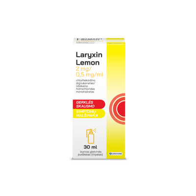 LARYXIN LEMON, burnos gleivinės purškalas, 2mg/0,5 mg/ml, 30ml paveikslėlis