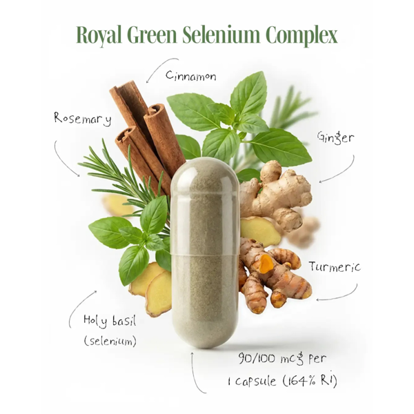 ROYAL GREEN BIO SELENO KOMPLEKSAS, 60 kapsulių paveikslėlis ROYAL GREEN BIO SELENO KOMPLEKSAS, 60 kapsulių paveikslėlis