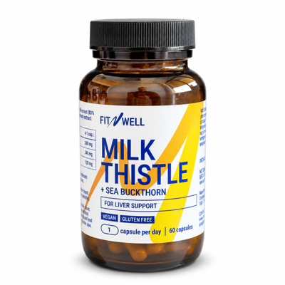 FITNWELL Milk Thistle  (tikrojo margainio ir šaltalankio ekstraktai) 60 kapsulių
