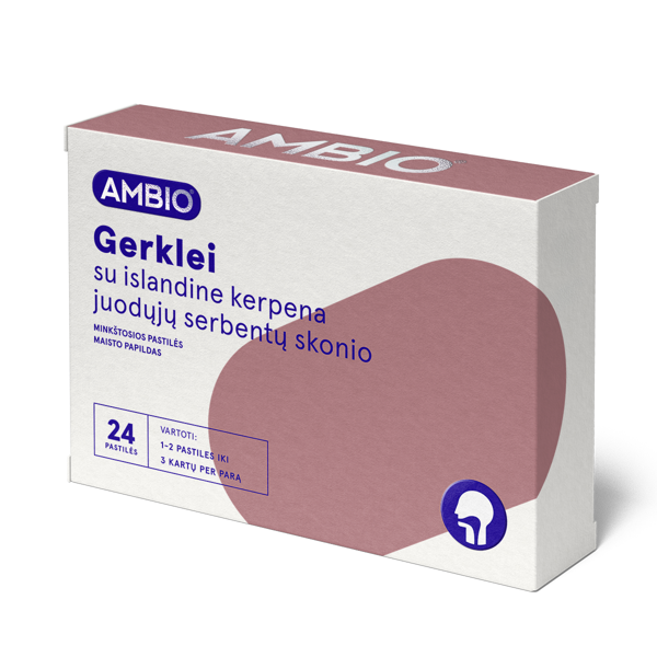 AMBIO GERKLEI SU ISLANDINE KERPENA 80 mg (JUODŲJŲ SERBENTŲ SKONIO), 24 minkštosios pastilės paveikslėlis