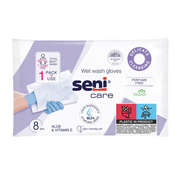 SENI CARE drėgnos pirštinės valymui, 8 vnt. paveikslėlis SENI CARE drėgnos pirštinės valymui, 8 vnt. paveikslėlis